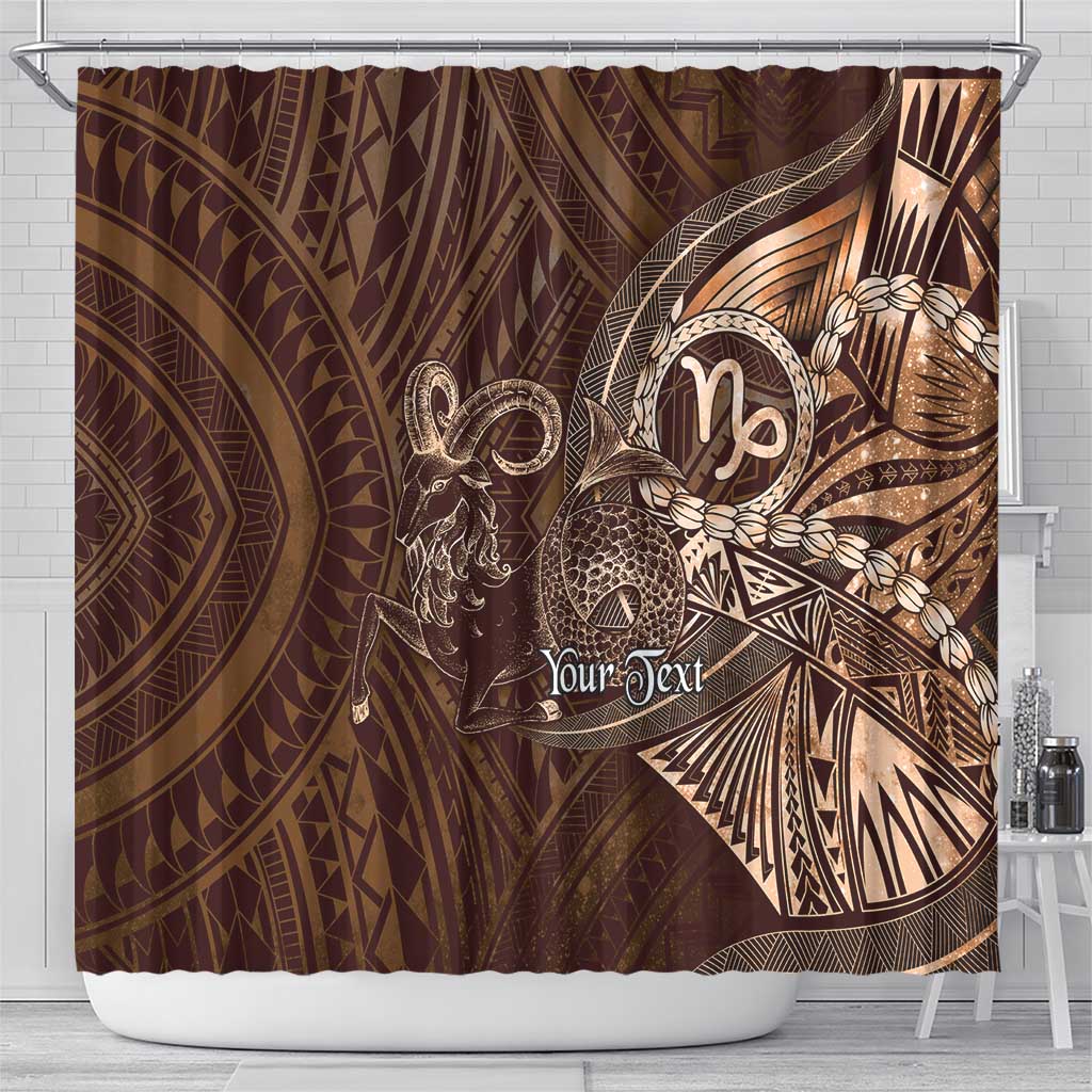 Personalised Polynesia Zodiac Capricorn Shower Curtain Galaxy Polynesian Pattern Chest Tattoo Style