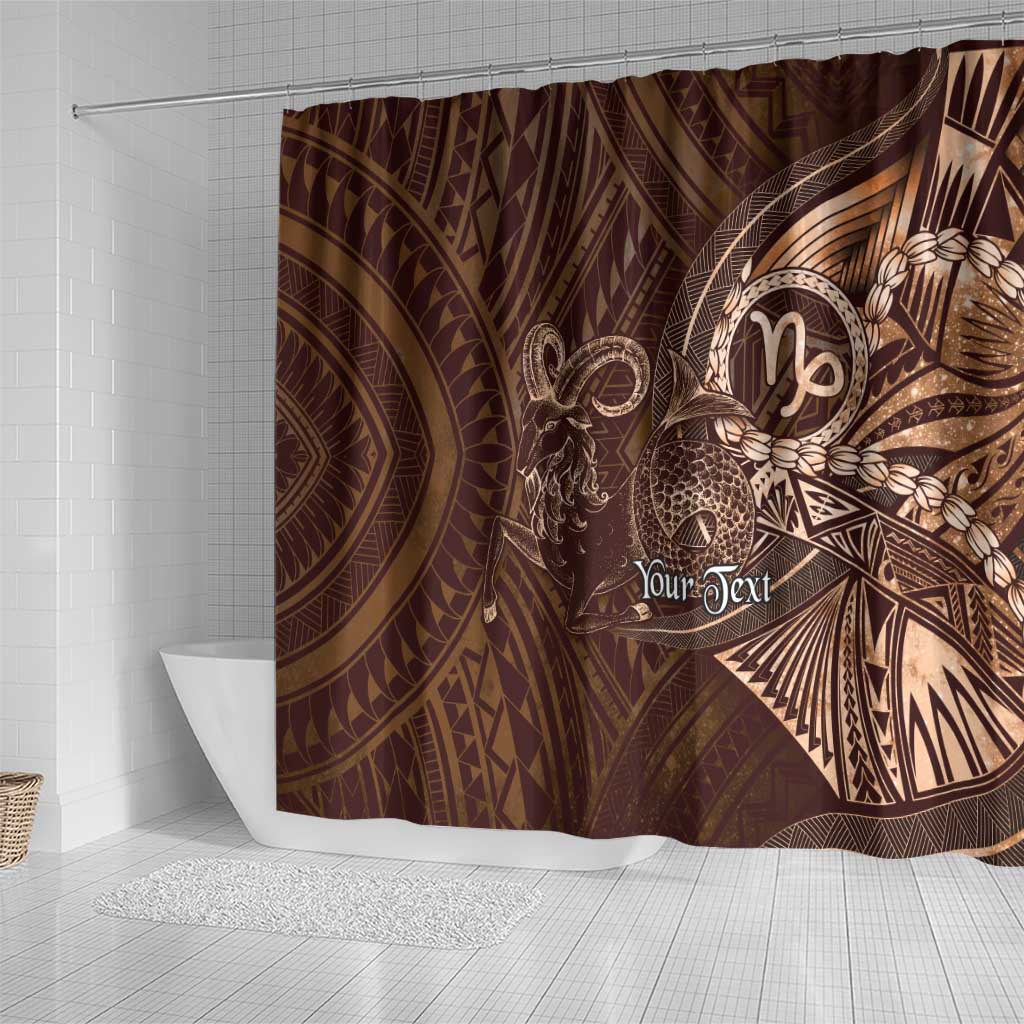Personalised Polynesia Zodiac Capricorn Shower Curtain Galaxy Polynesian Pattern Chest Tattoo Style