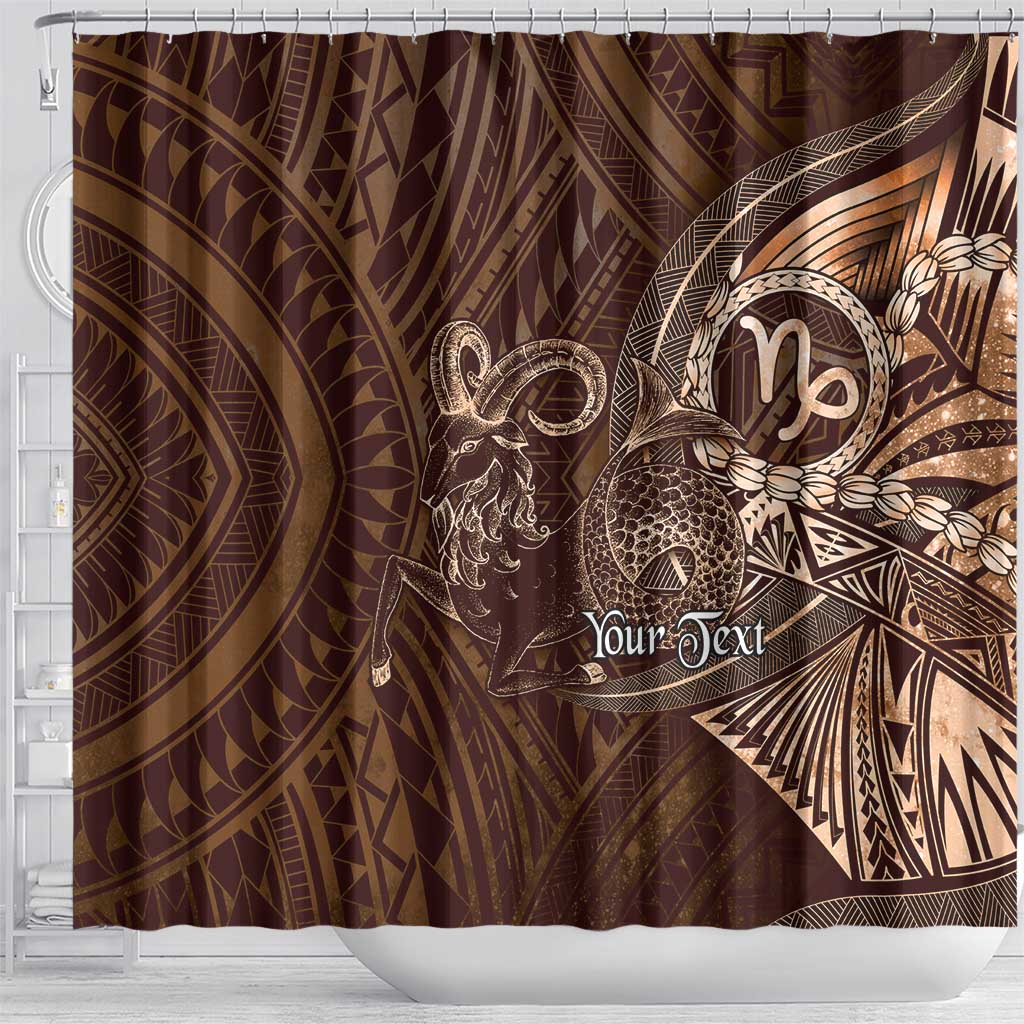 Personalised Polynesia Zodiac Capricorn Shower Curtain Galaxy Polynesian Pattern Chest Tattoo Style