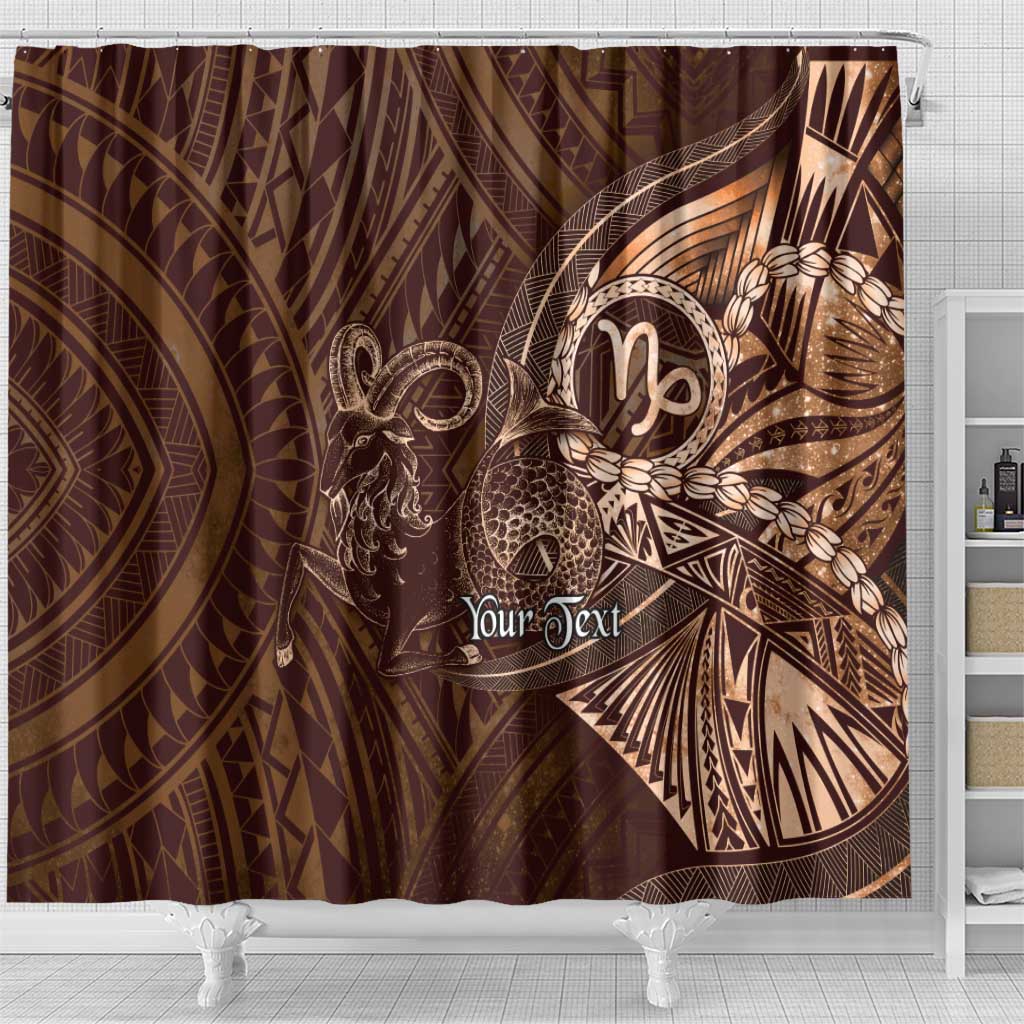 Personalised Polynesia Zodiac Capricorn Shower Curtain Galaxy Polynesian Pattern Chest Tattoo Style