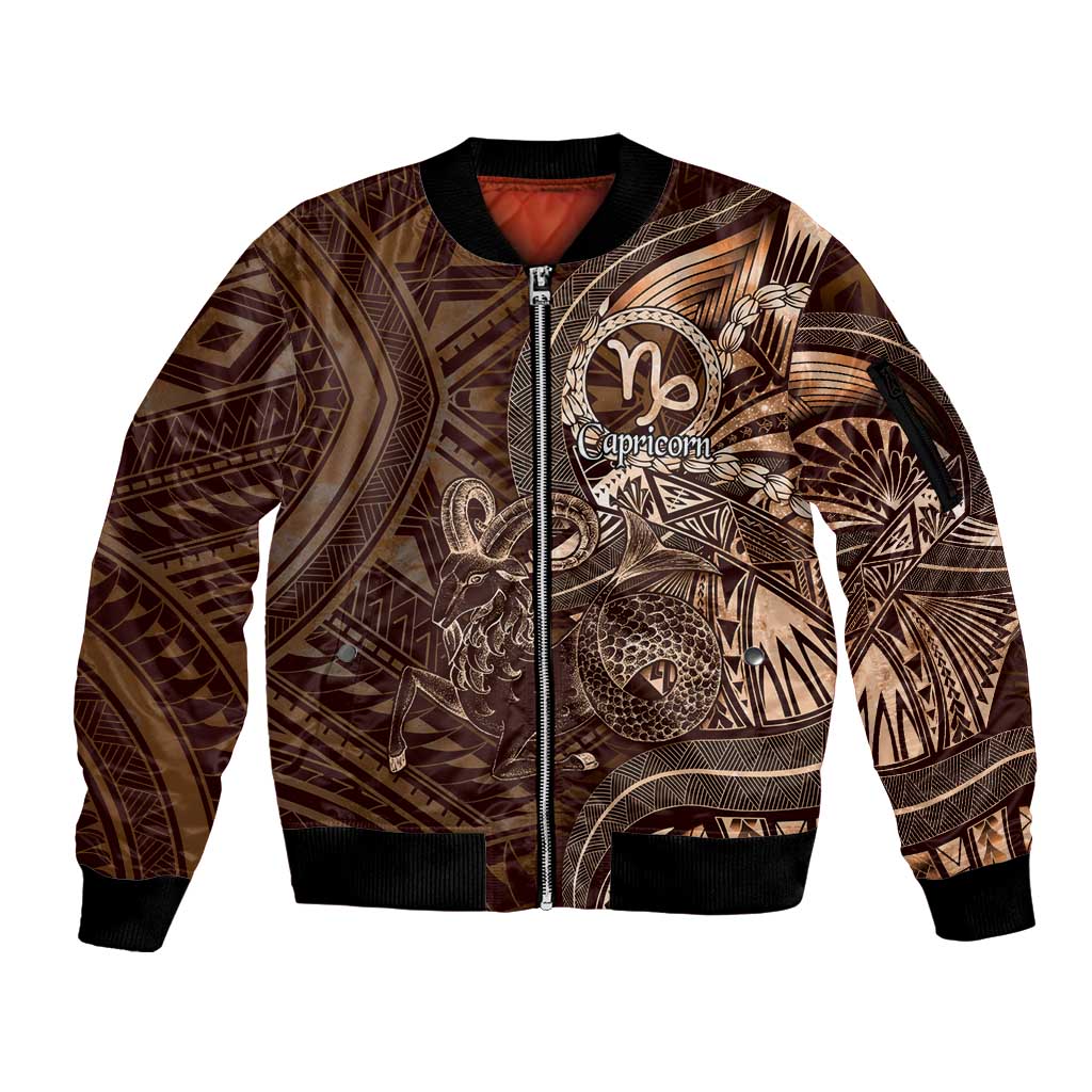 Personalised Polynesia Zodiac Capricorn Sleeve Zip Bomber Jacket Galaxy Polynesian Pattern Chest Tattoo Style