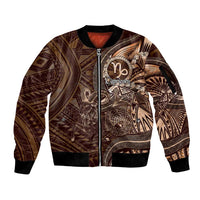 Personalised Polynesia Zodiac Capricorn Sleeve Zip Bomber Jacket Galaxy Polynesian Pattern Chest Tattoo Style