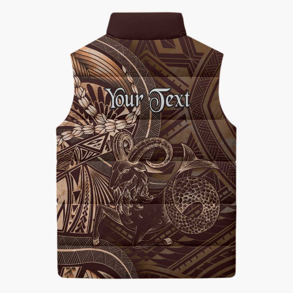 Personalised Polynesia Zodiac Capricorn Sleeveless Puffer Jacket Galaxy Polynesian Pattern Chest Tattoo Style