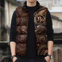 Personalised Polynesia Zodiac Capricorn Sleeveless Puffer Jacket Galaxy Polynesian Pattern Chest Tattoo Style