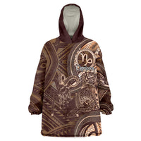 Personalised Polynesia Zodiac Capricorn Wearable Blanket Hoodie Galaxy Polynesian Pattern Chest Tattoo Style LT14 One Size Brown - Polynesian Pride