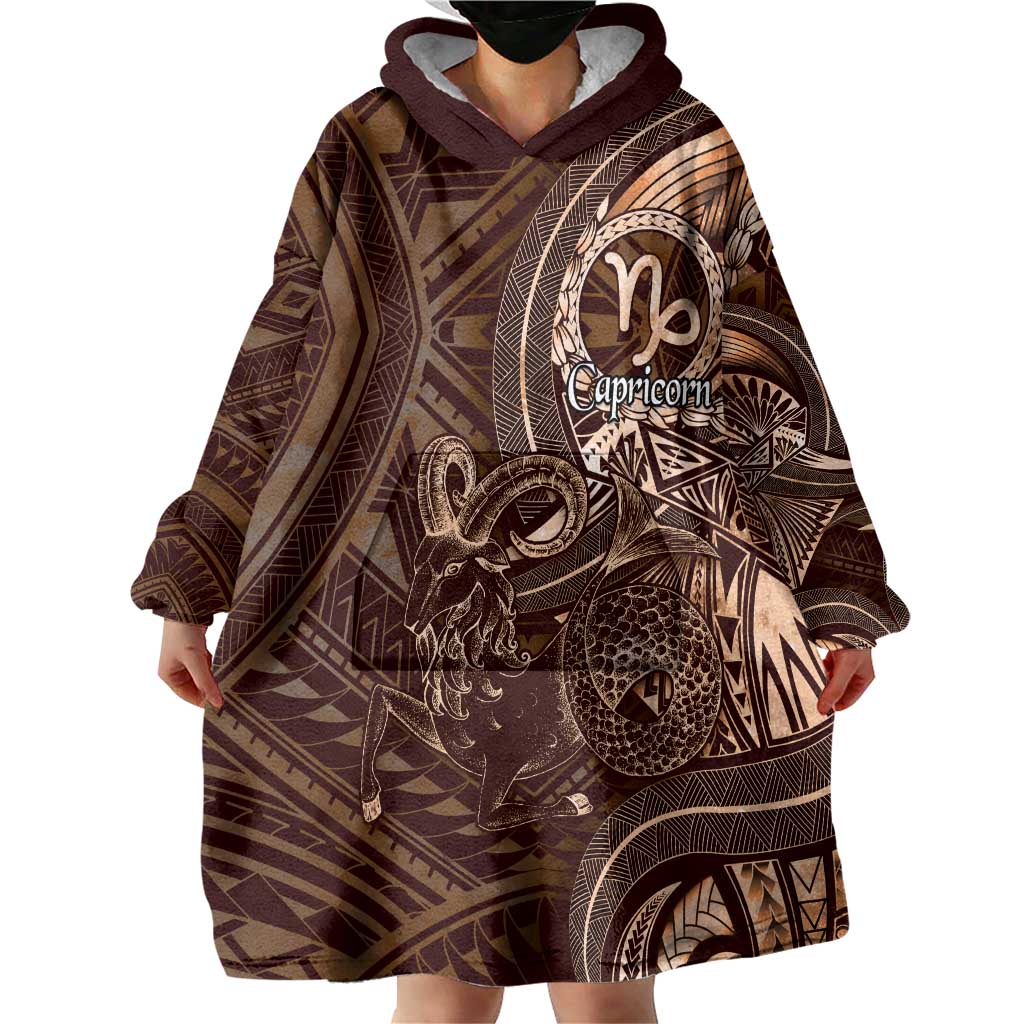 Personalised Polynesia Zodiac Capricorn Wearable Blanket Hoodie Galaxy Polynesian Pattern Chest Tattoo Style LT14 - Polynesian Pride