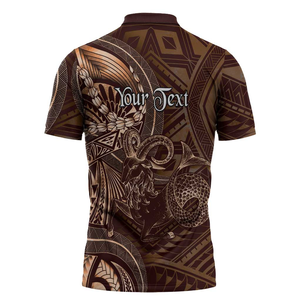 Personalised Polynesia Zodiac Capricorn Zipper Polo Shirt Galaxy Polynesian Pattern Chest Tattoo Style LT14 - Polynesian Pride
