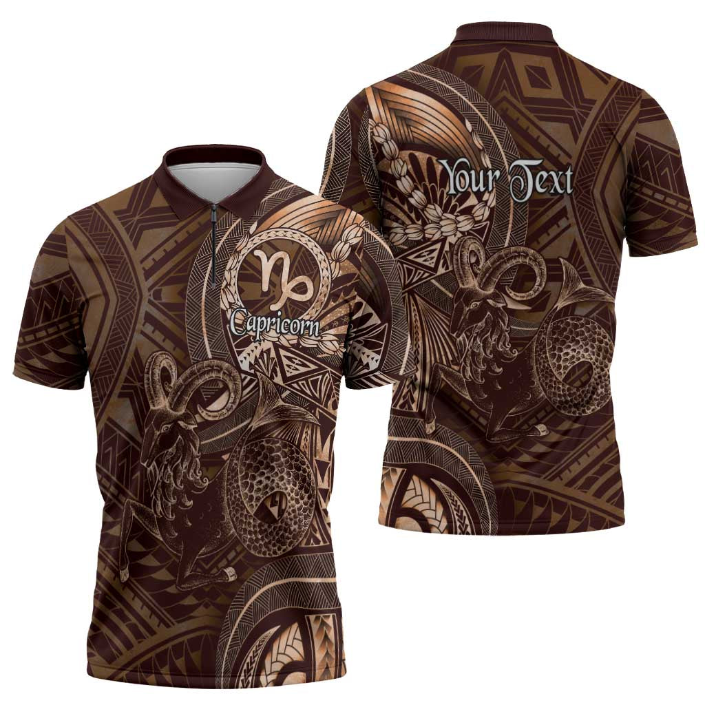 Personalised Polynesia Zodiac Capricorn Zipper Polo Shirt Galaxy Polynesian Pattern Chest Tattoo Style LT14 - Polynesian Pride
