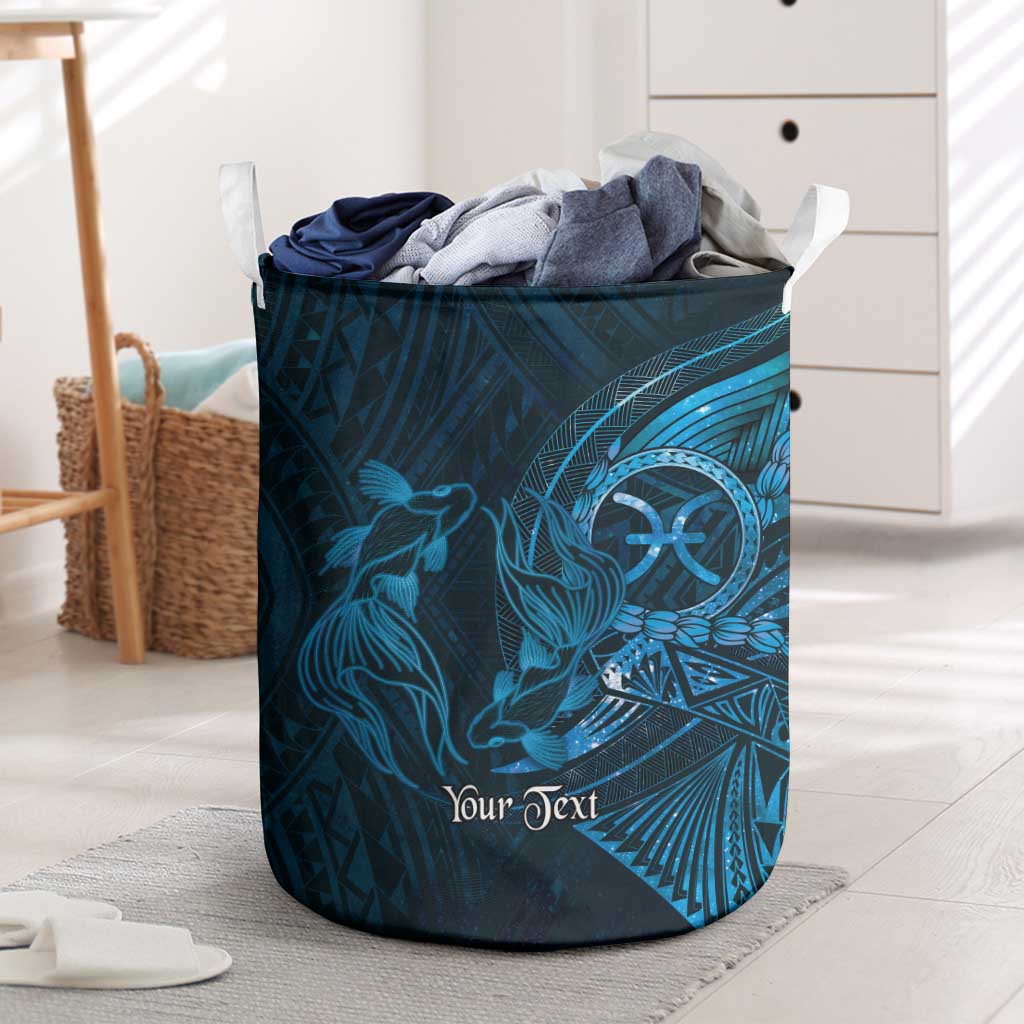 Personalised Polynesia Zodiac Pisces Laundry Basket Galaxy Polynesian Pattern Chest Tattoo Style LT14 Blue - Polynesian Pride