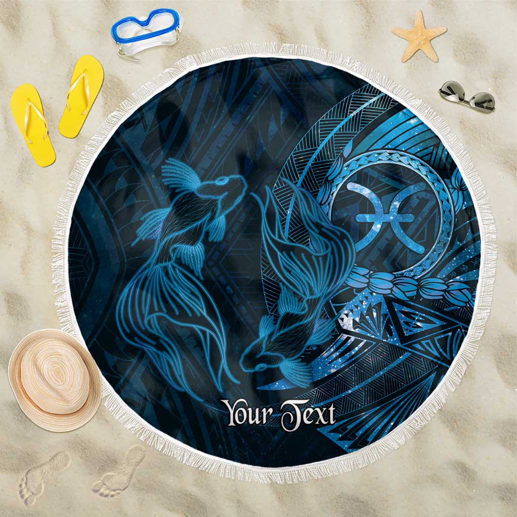 Personalised Polynesia Zodiac Pisces Beach Blanket Galaxy Polynesian Pattern Chest Tattoo Style LT14 One Size 150cm Blue - Polynesian Pride