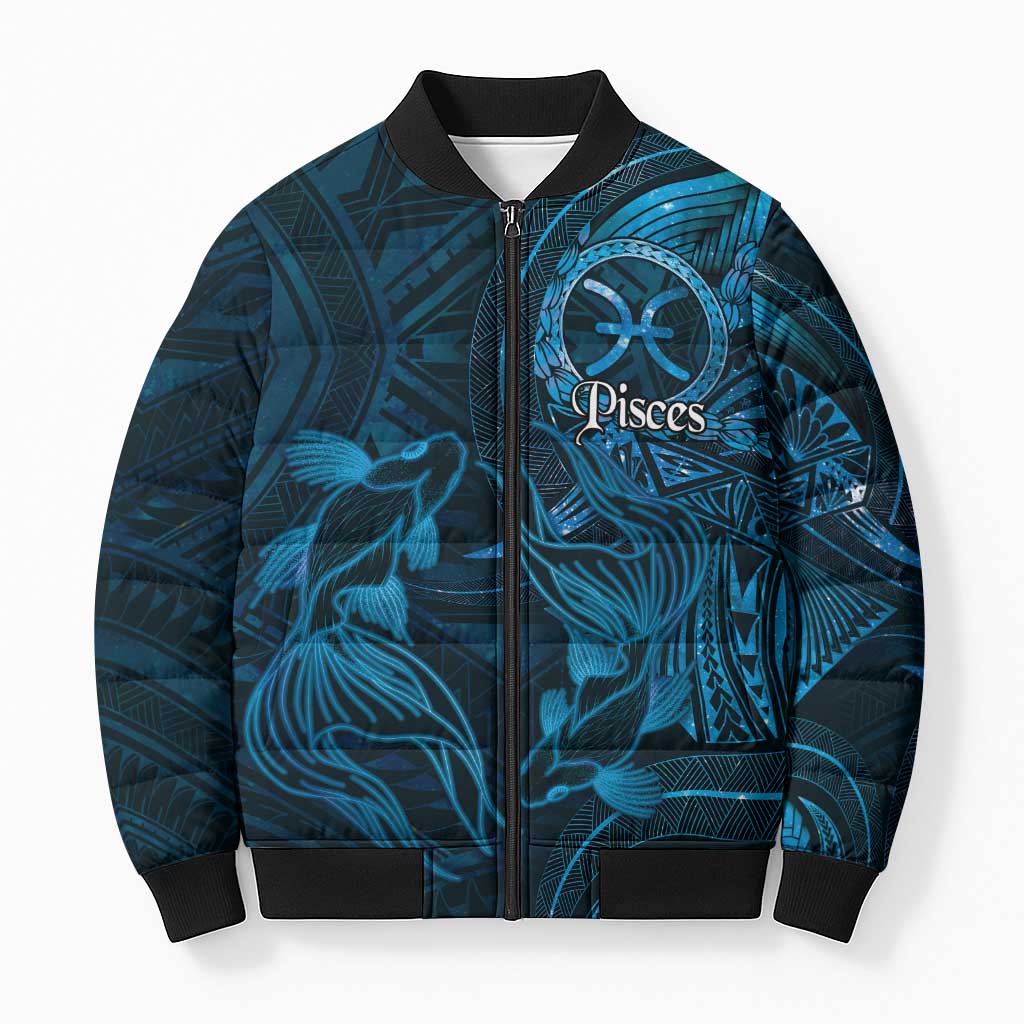 Personalised Polynesia Zodiac Pisces Bomber Puffer Jacket Galaxy Polynesian Pattern Chest Tattoo Style