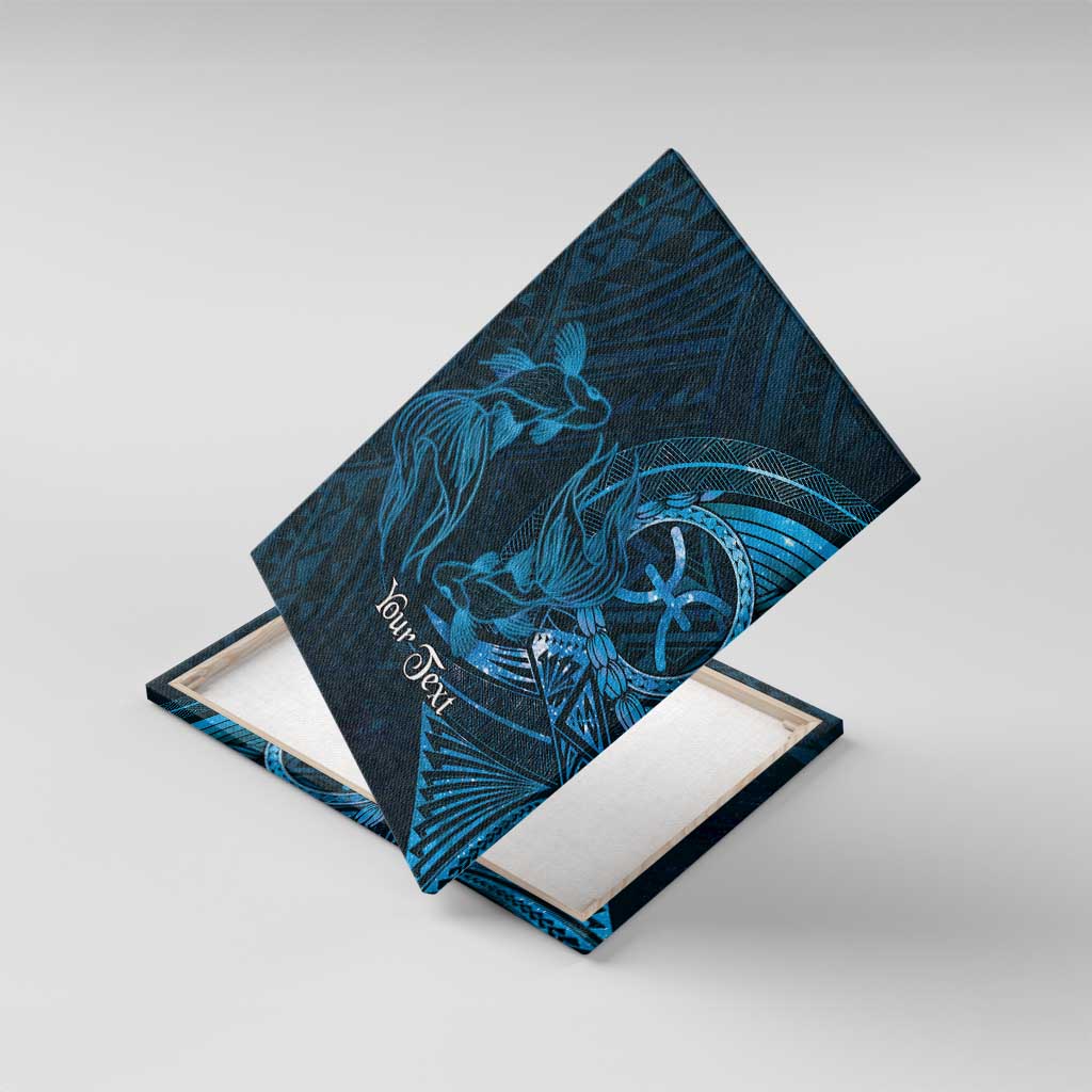 Personalised Polynesia Zodiac Pisces Canvas Wall Art Galaxy Polynesian Pattern Chest Tattoo Style LT14 With Frame Blue - Polynesian Pride