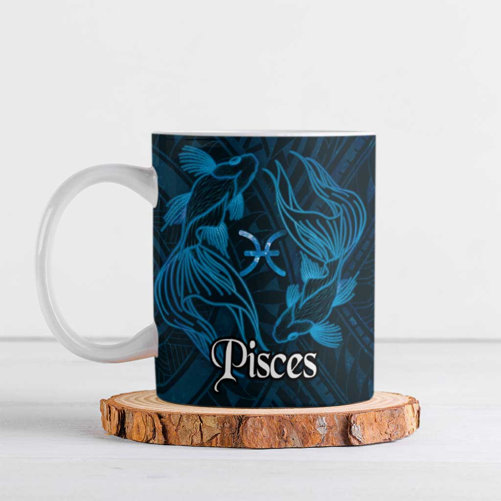 Personalised Polynesia Zodiac Pisces Ceramic Mug Galaxy Polynesian Pattern Chest Tattoo Style