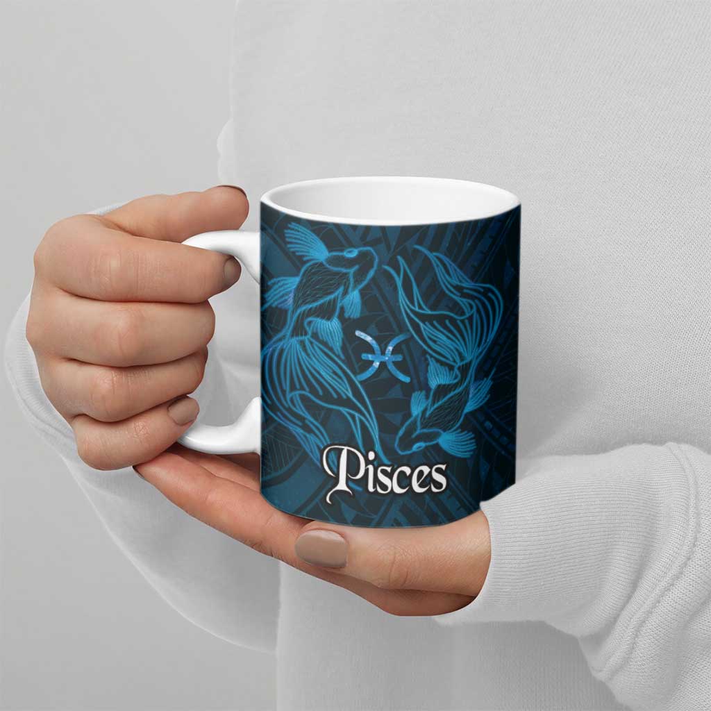 Personalised Polynesia Zodiac Pisces Ceramic Mug Galaxy Polynesian Pattern Chest Tattoo Style
