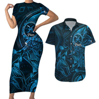 Personalised Polynesia Zodiac Pisces Couples Matching Short Sleeve Bodycon Dress and Hawaiian Shirt Galaxy Polynesian Pattern Chest Tattoo Style LT14 Blue - Polynesian Pride