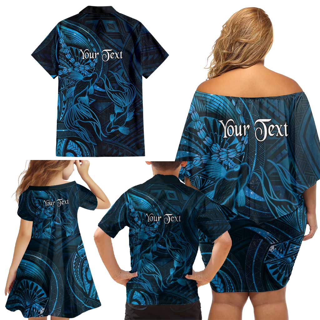 Personalised Polynesia Zodiac Pisces Family Matching Off Shoulder Short Dress and Hawaiian Shirt Galaxy Polynesian Pattern Chest Tattoo Style