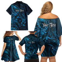 Personalised Polynesia Zodiac Pisces Family Matching Off Shoulder Short Dress and Hawaiian Shirt Galaxy Polynesian Pattern Chest Tattoo Style
