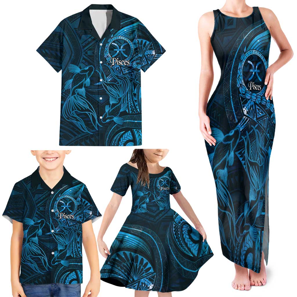 Personalised Polynesia Zodiac Pisces Family Matching Tank Maxi Dress and Hawaiian Shirt Galaxy Polynesian Pattern Chest Tattoo Style LT14 - Polynesian Pride