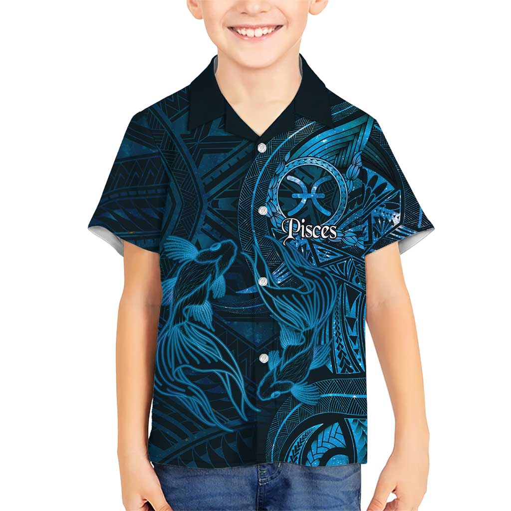 Personalised Polynesia Zodiac Pisces Kid Hawaiian Shirt Galaxy Polynesian Pattern Chest Tattoo Style