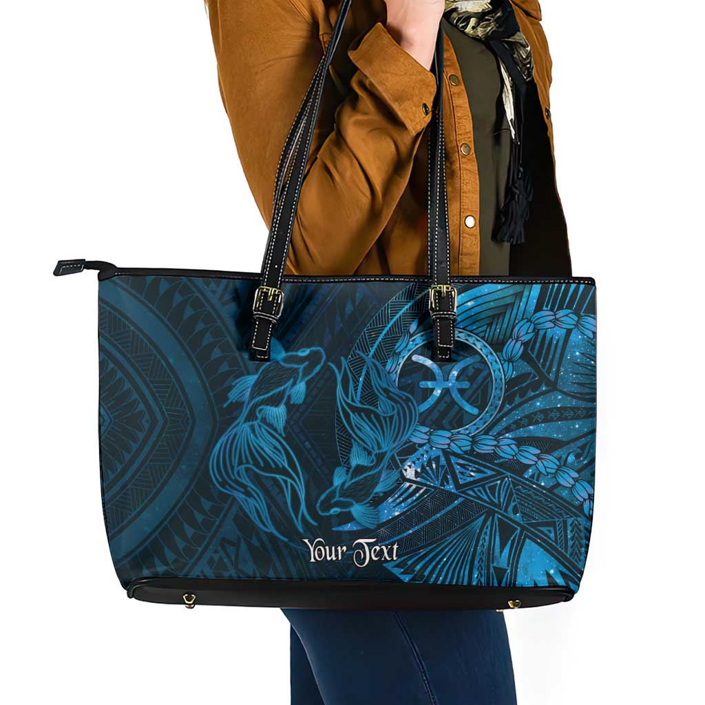 Personalised Polynesia Zodiac Pisces Leather Tote Bag Galaxy Polynesian Pattern Chest Tattoo Style LT14 - Polynesian Pride