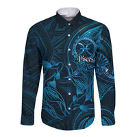 Personalised Polynesia Zodiac Pisces Long Sleeve Button Shirt Galaxy Polynesian Pattern Chest Tattoo Style