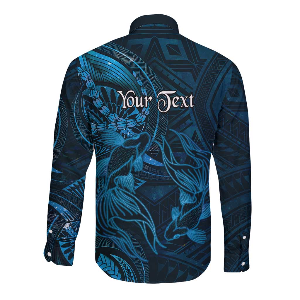 Personalised Polynesia Zodiac Pisces Long Sleeve Button Shirt Galaxy Polynesian Pattern Chest Tattoo Style