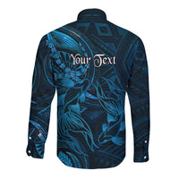 Personalised Polynesia Zodiac Pisces Long Sleeve Button Shirt Galaxy Polynesian Pattern Chest Tattoo Style