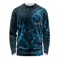 Personalised Polynesia Zodiac Pisces Long Sleeve Shirt Galaxy Polynesian Pattern Chest Tattoo Style
