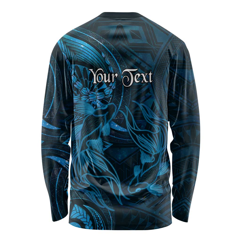 Personalised Polynesia Zodiac Pisces Long Sleeve Shirt Galaxy Polynesian Pattern Chest Tattoo Style