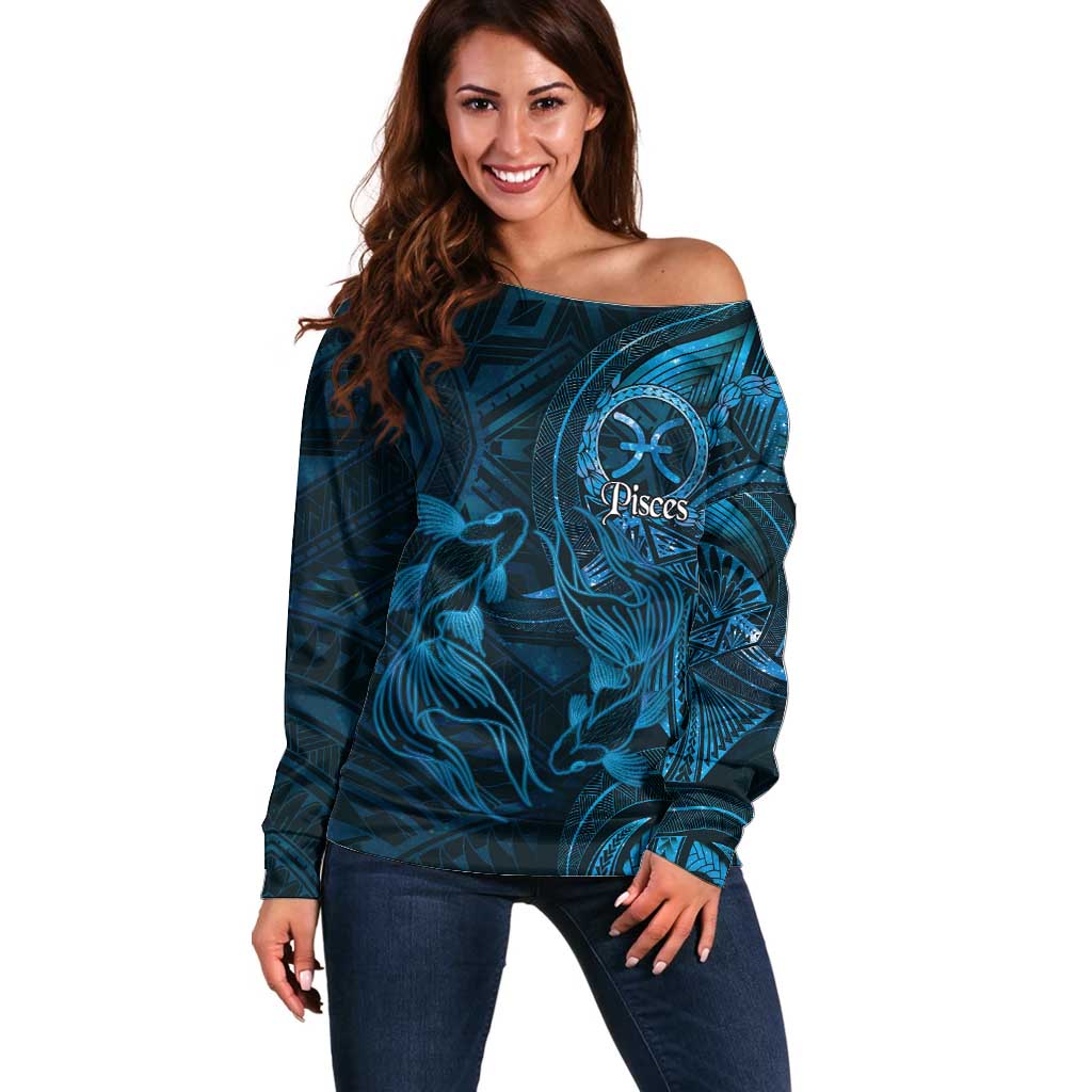 Personalised Polynesia Zodiac Pisces Off Shoulder Sweater Galaxy Polynesian Pattern Chest Tattoo Style