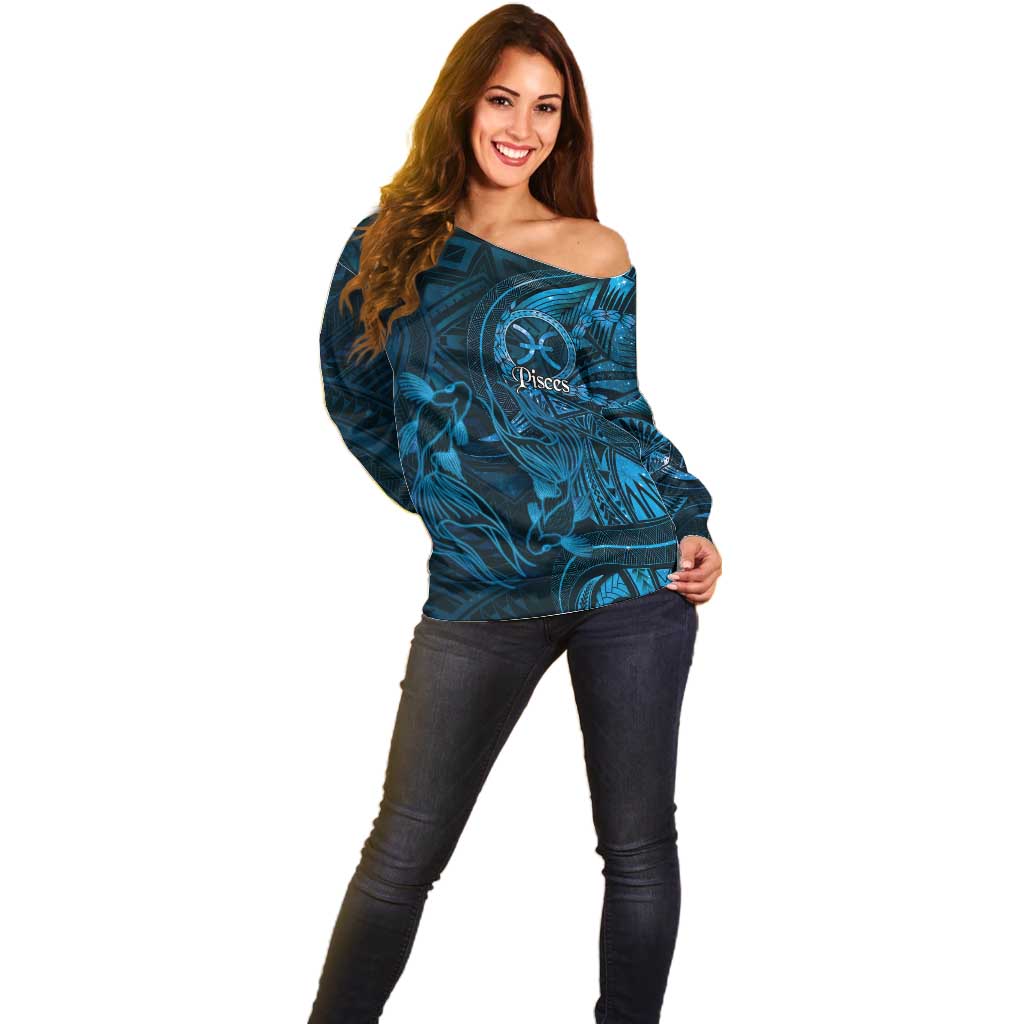 Personalised Polynesia Zodiac Pisces Off Shoulder Sweater Galaxy Polynesian Pattern Chest Tattoo Style