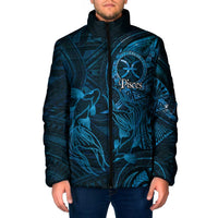 Personalised Polynesia Zodiac Pisces Padded Jacket Galaxy Polynesian Pattern Chest Tattoo Style LT14 Men Blue - Polynesian Pride