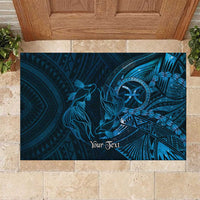 Personalised Polynesia Zodiac Pisces Rubber Doormat Galaxy Polynesian Pattern Chest Tattoo Style LT14 Blue - Polynesian Pride