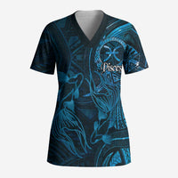 Personalised Polynesia Zodiac Pisces Scrub Top Galaxy Polynesian Pattern Chest Tattoo Style