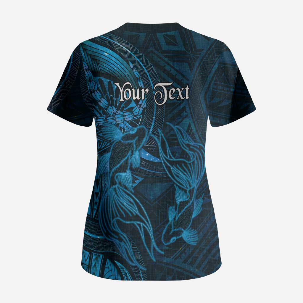 Personalised Polynesia Zodiac Pisces Scrub Top Galaxy Polynesian Pattern Chest Tattoo Style