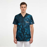 Personalised Polynesia Zodiac Pisces Scrub Top Galaxy Polynesian Pattern Chest Tattoo Style