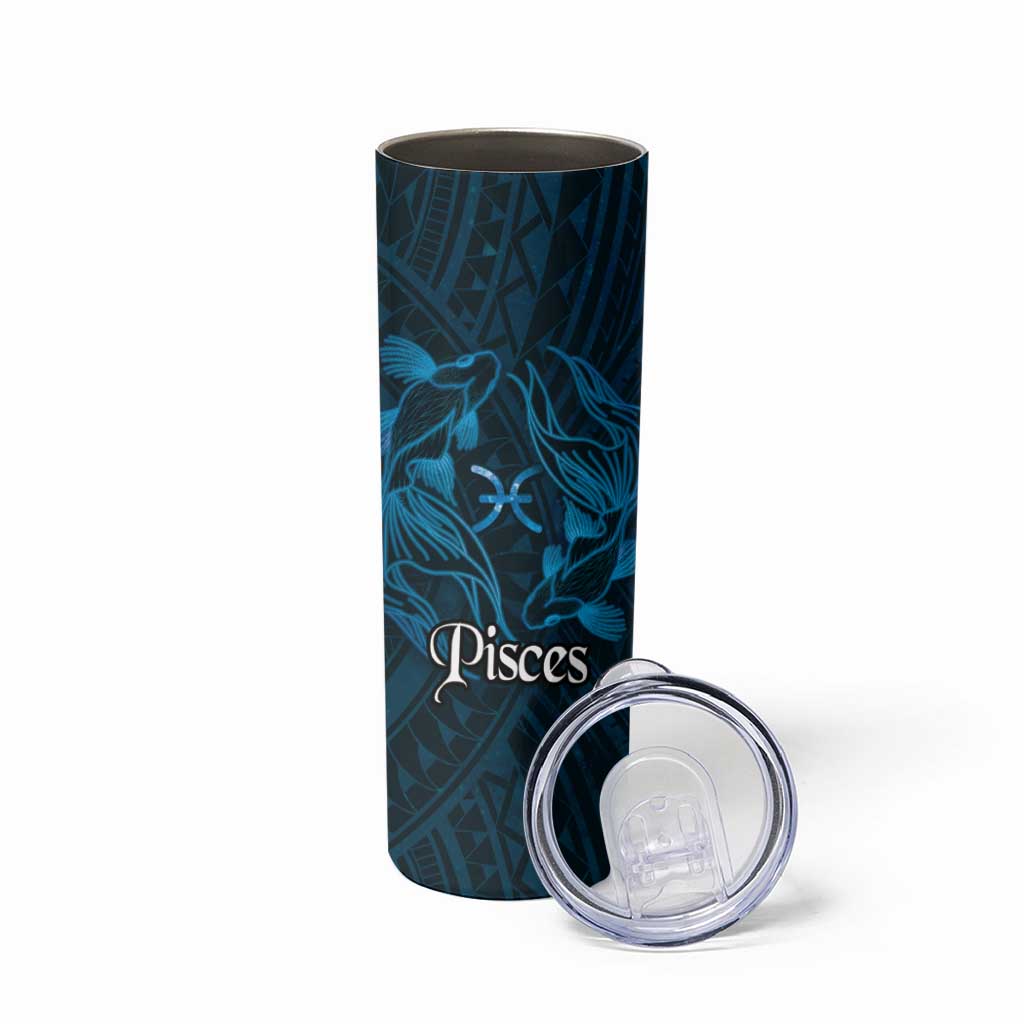 Personalised Polynesia Zodiac Pisces Skinny Tumbler Galaxy Polynesian Pattern Chest Tattoo Style