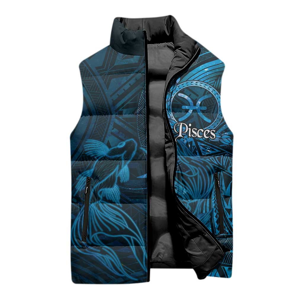 Personalised Polynesia Zodiac Pisces Sleeveless Puffer Jacket Galaxy Polynesian Pattern Chest Tattoo Style LT14 - Polynesian Pride