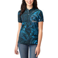 Personalised Polynesia Zodiac Pisces Women Polo Shirt Galaxy Polynesian Pattern Chest Tattoo Style