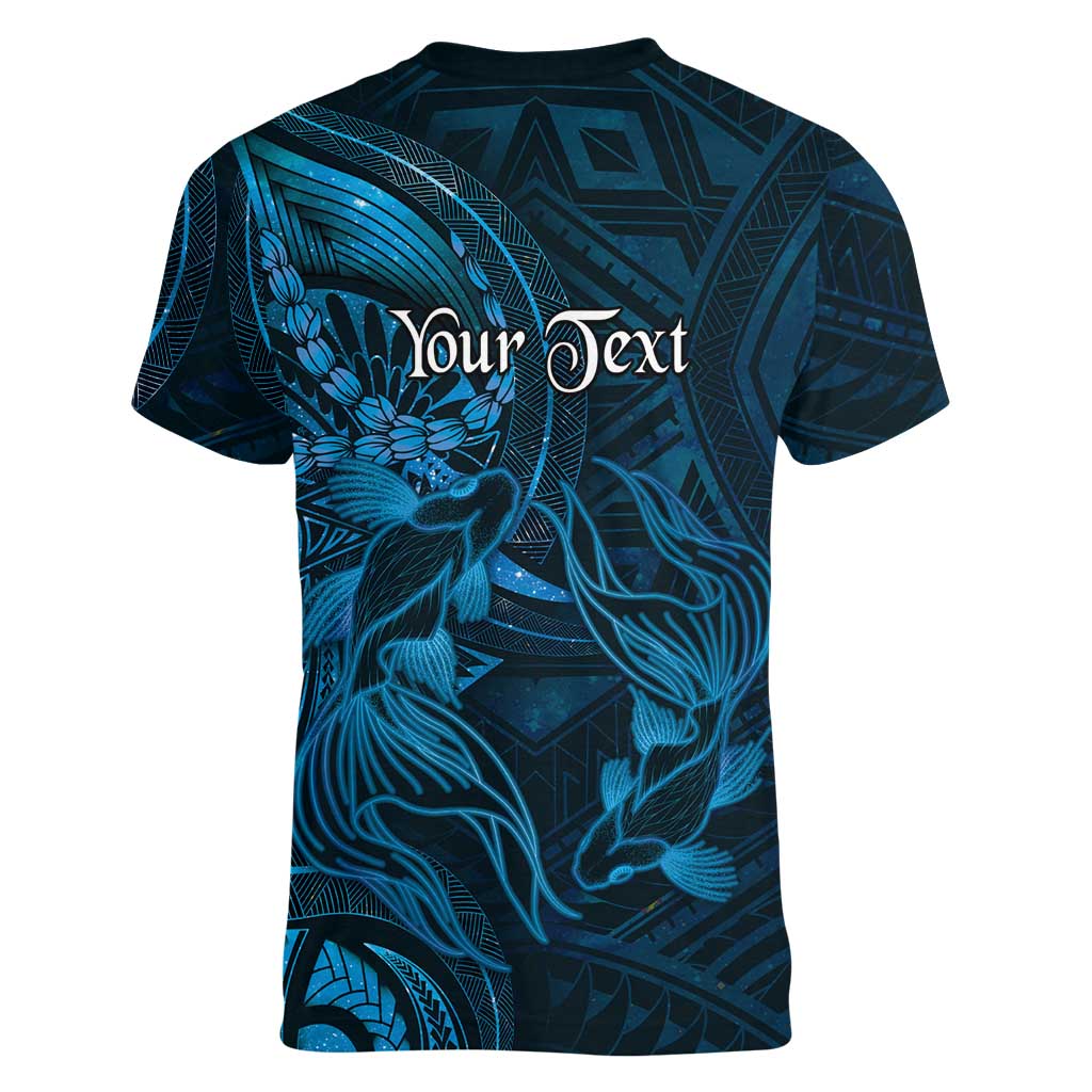 Personalised Polynesia Zodiac Pisces Women V-Neck T-Shirt Galaxy Polynesian Pattern Chest Tattoo Style