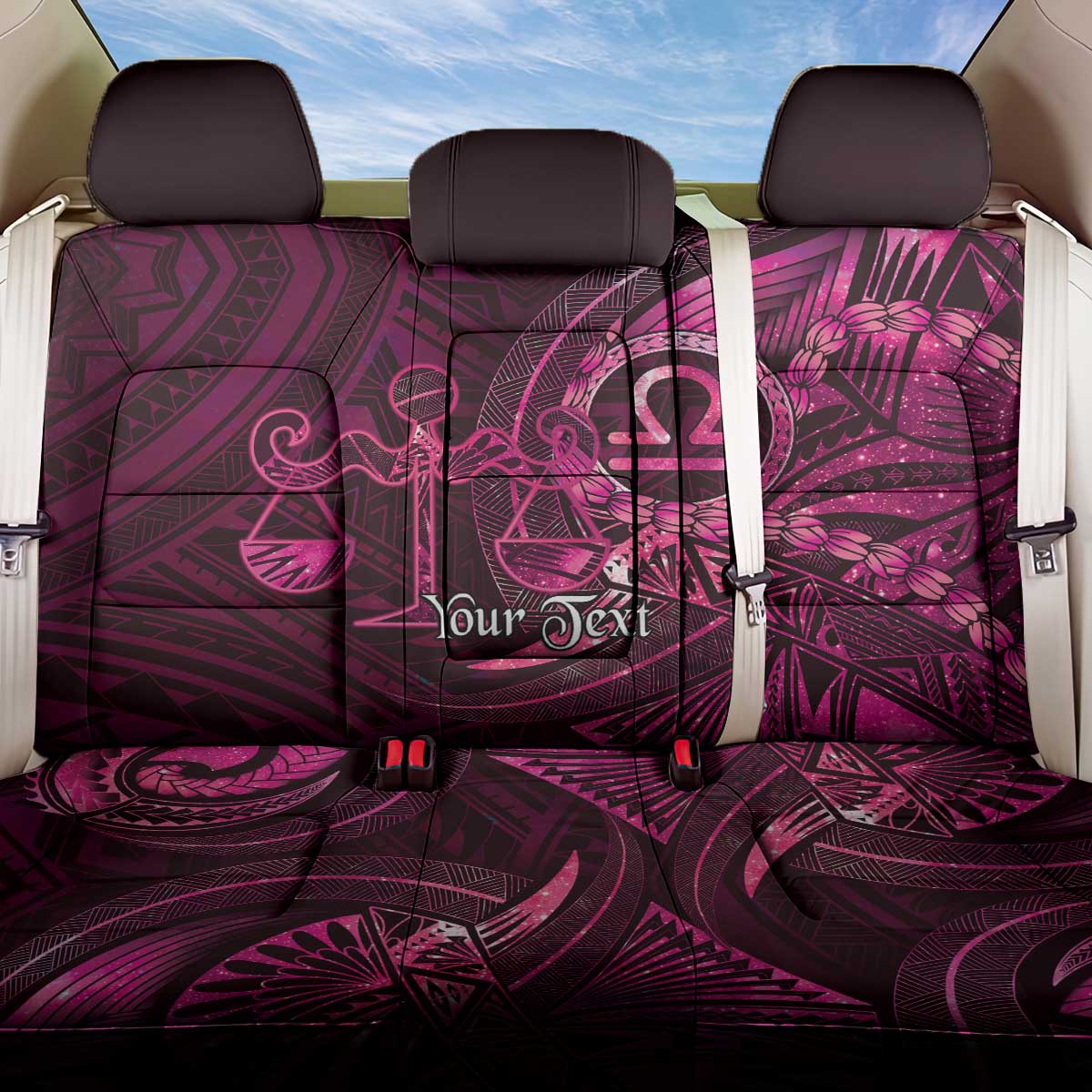Personalised Polynesia Zodiac Libra Back Car Seat Cover Galaxy Polynesian Pattern Chest Tattoo Style LT14 One Size Pink - Polynesian Pride