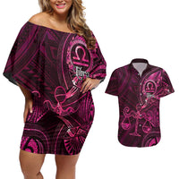 Personalised Polynesia Zodiac Libra Couples Matching Off Shoulder Short Dress and Hawaiian Shirt Galaxy Polynesian Pattern Chest Tattoo Style