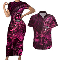 Personalised Polynesia Zodiac Libra Couples Matching Short Sleeve Bodycon Dress and Hawaiian Shirt Galaxy Polynesian Pattern Chest Tattoo Style