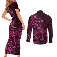 Personalised Polynesia Zodiac Libra Couples Matching Short Sleeve Bodycon Dress and Long Sleeve Button Shirt Galaxy Polynesian Pattern Chest Tattoo Style LT14 - Polynesian Pride