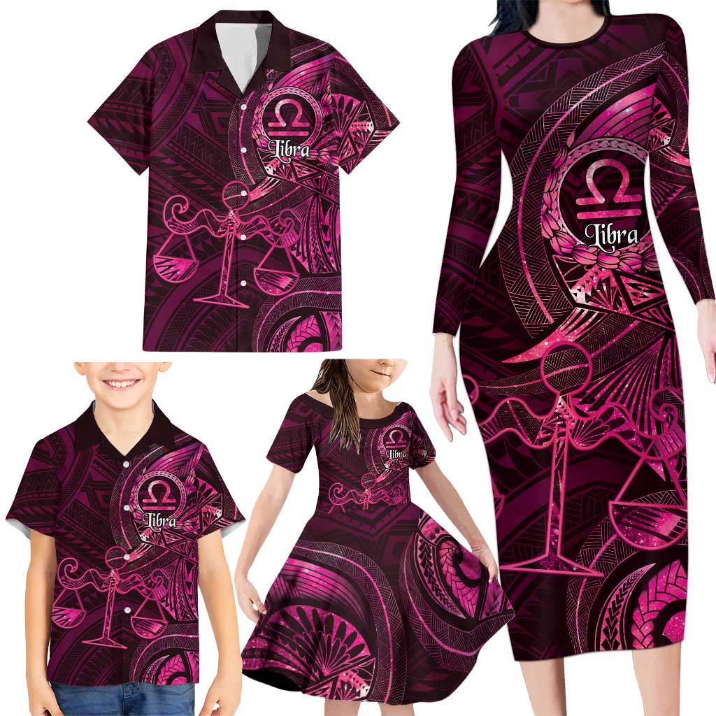 Personalised Polynesia Zodiac Libra Family Matching Long Sleeve Bodycon Dress and Hawaiian Shirt Galaxy Polynesian Pattern Chest Tattoo Style LT14 - Polynesian Pride
