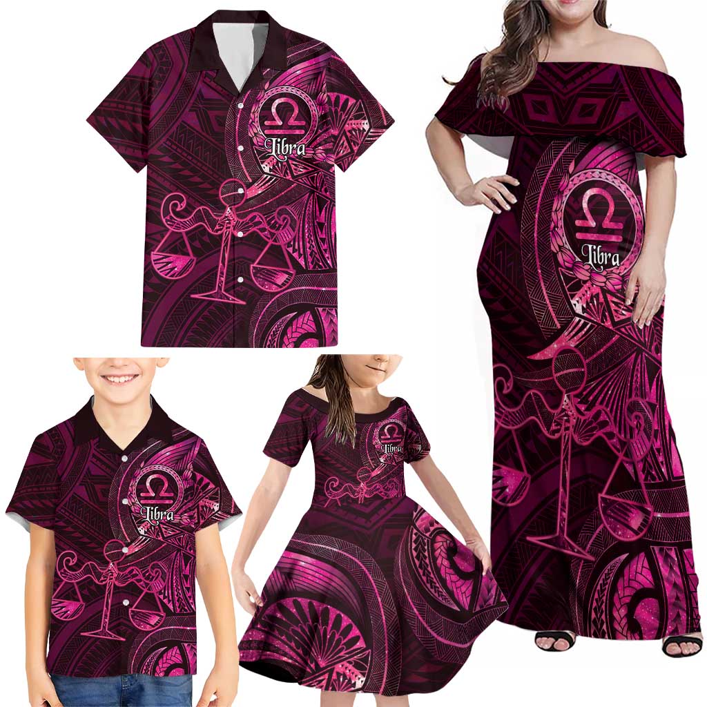 Personalised Polynesia Zodiac Libra Family Matching Off Shoulder Maxi Dress and Hawaiian Shirt Galaxy Polynesian Pattern Chest Tattoo Style LT14 - Polynesian Pride