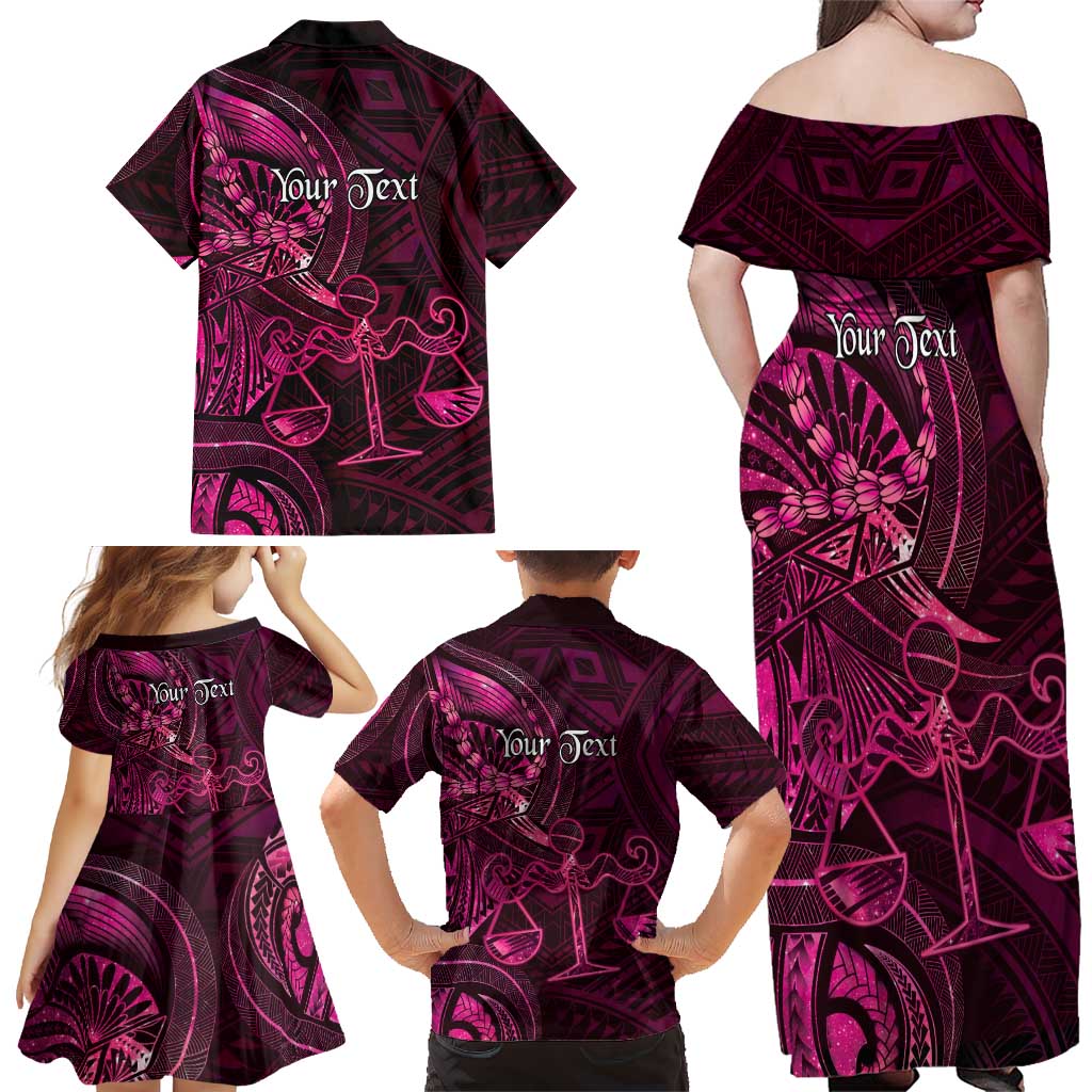 Personalised Polynesia Zodiac Libra Family Matching Off Shoulder Maxi Dress and Hawaiian Shirt Galaxy Polynesian Pattern Chest Tattoo Style LT14 - Polynesian Pride