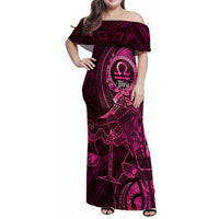 Personalised Polynesia Zodiac Libra Family Matching Off Shoulder Maxi Dress and Hawaiian Shirt Galaxy Polynesian Pattern Chest Tattoo Style LT14 Mom's Dress Pink - Polynesian Pride