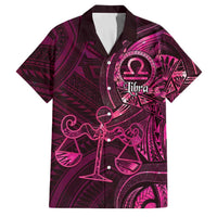 Personalised Polynesia Zodiac Libra Family Matching Off Shoulder Short Dress and Hawaiian Shirt Galaxy Polynesian Pattern Chest Tattoo Style LT14 Dad's Shirt - Short Sleeve Pink - Polynesian Pride