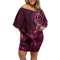Personalised Polynesia Zodiac Libra Family Matching Off Shoulder Short Dress and Hawaiian Shirt Galaxy Polynesian Pattern Chest Tattoo Style LT14 Mom's Dress Pink - Polynesian Pride